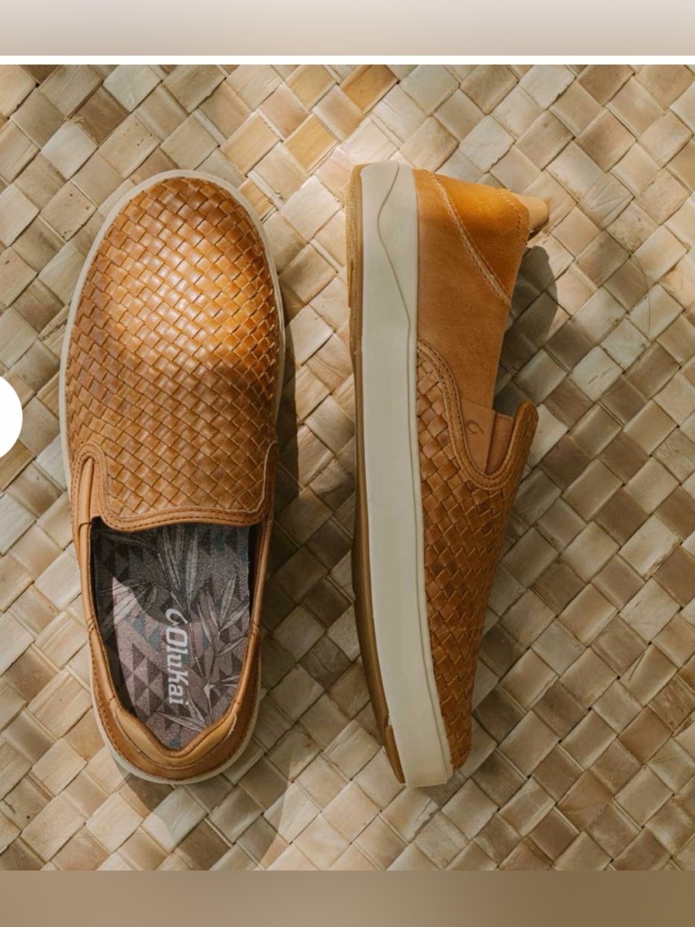 OluKai Men’s Woven leather Slip-On Sneakers - Cognac